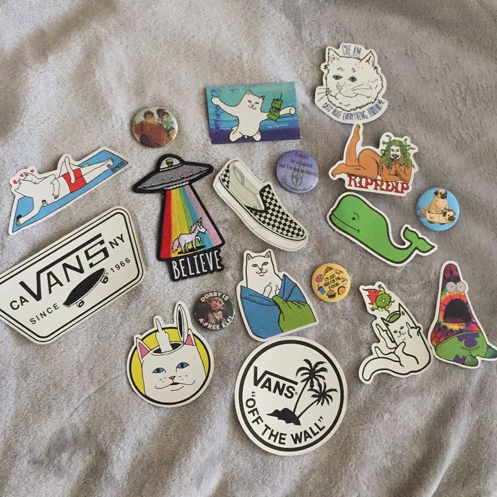 Sticker, pin and patch pack. Ripndip and Vans